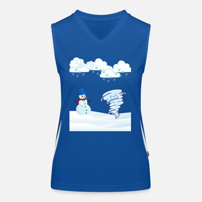 niedlicher Winterschneemann und Wind Funktionelles Kontrast-Tank Top für Frauen