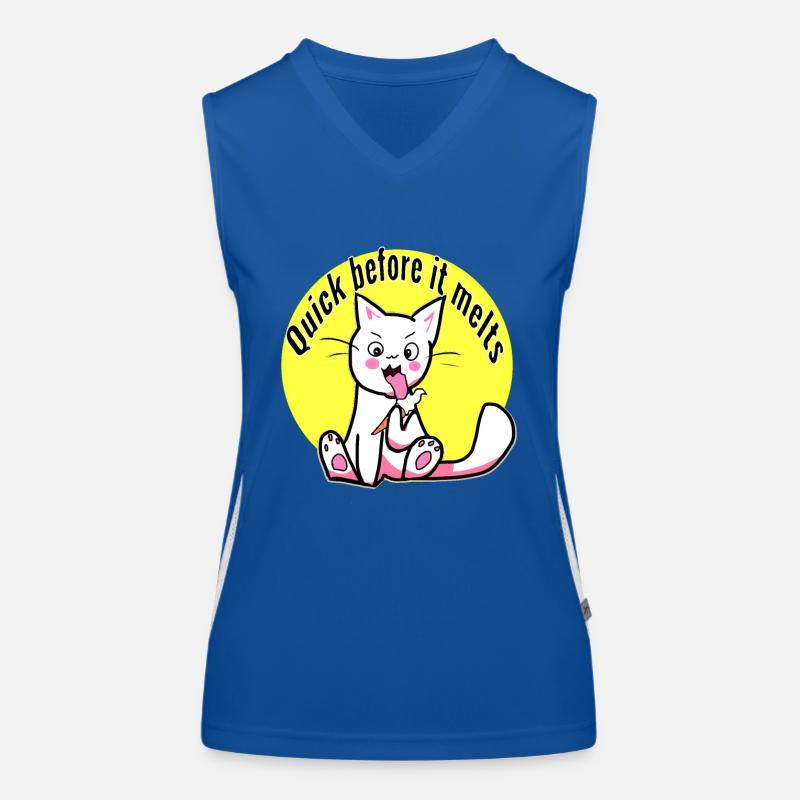 Cute kitten eating ice cream quick before it melts Women's Functional Contrast Tank Top
