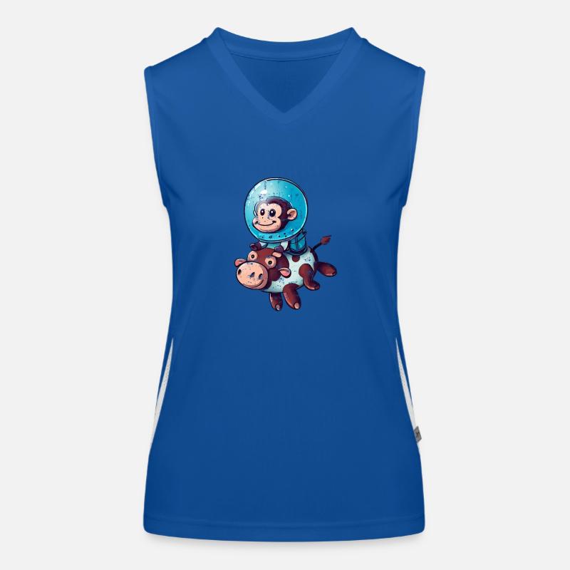 Monkey on Cow Rocket Shake Astronaut Cosmonaut Women's Functional Contrast Tank Top