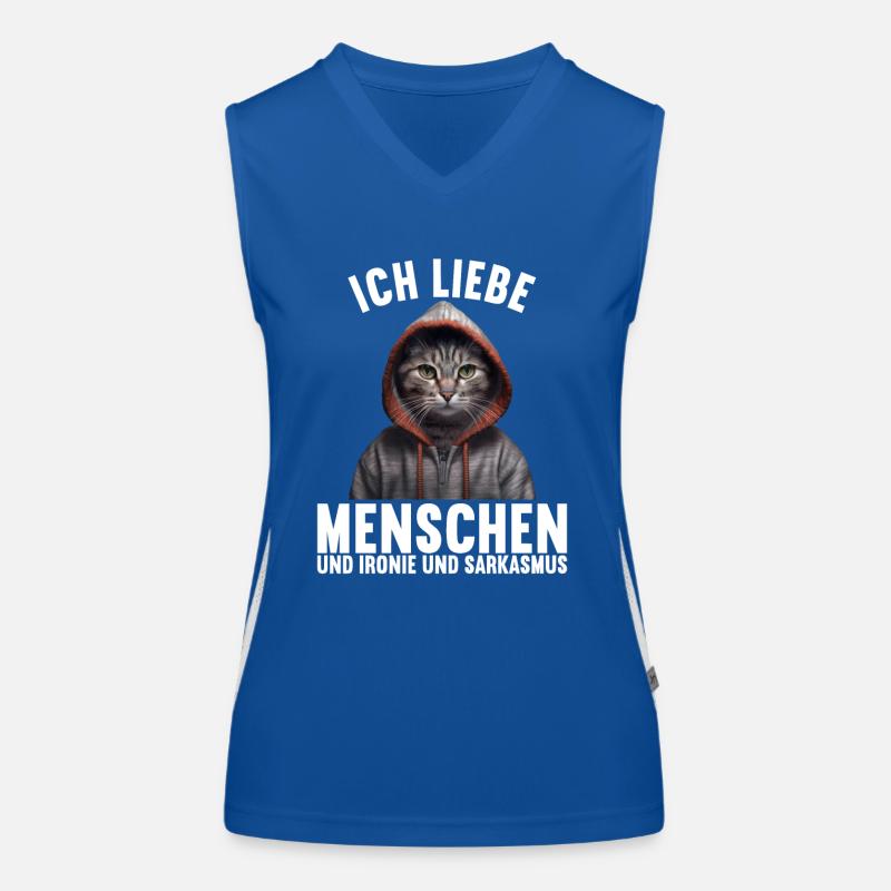 Ich liebe Menschen und Ironie und Sarkasmus Funktionelles Kontrast-Tank Top für Frauen