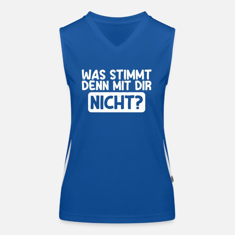 Was stimmt denn mit dir Humor Sarkasmus Ironie Funktionelles Kontrast-Tank Top für Frauen