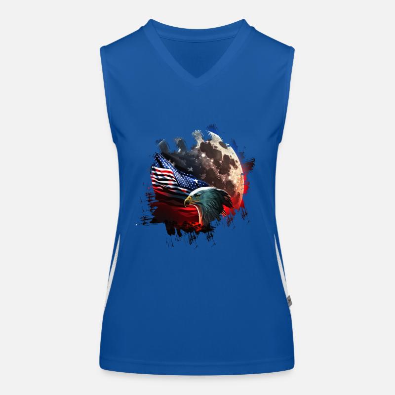 America eagle under Moon with American Flag Funktionelles Kontrast-Tank Top für Frauen