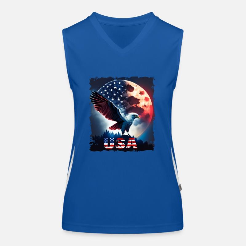 America eagle under Moon with American Flag Funktionelles Kontrast-Tank Top für Frauen