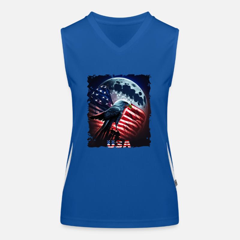 America eagle under Moon with American Flag Funktionelles Kontrast-Tank Top für Frauen