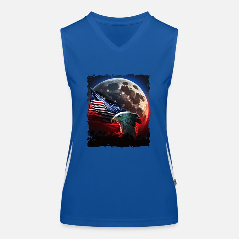 America eagle under Moon with American Flag Funktionelles Kontrast-Tank Top für Frauen
