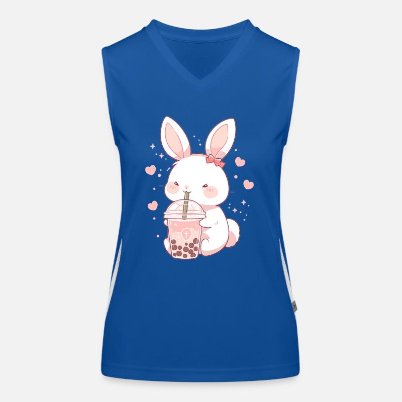 Kawaii Hase trinkt Boba Bubble Tea Chibi Funktionelles Kontrast-Tank Top für Frauen