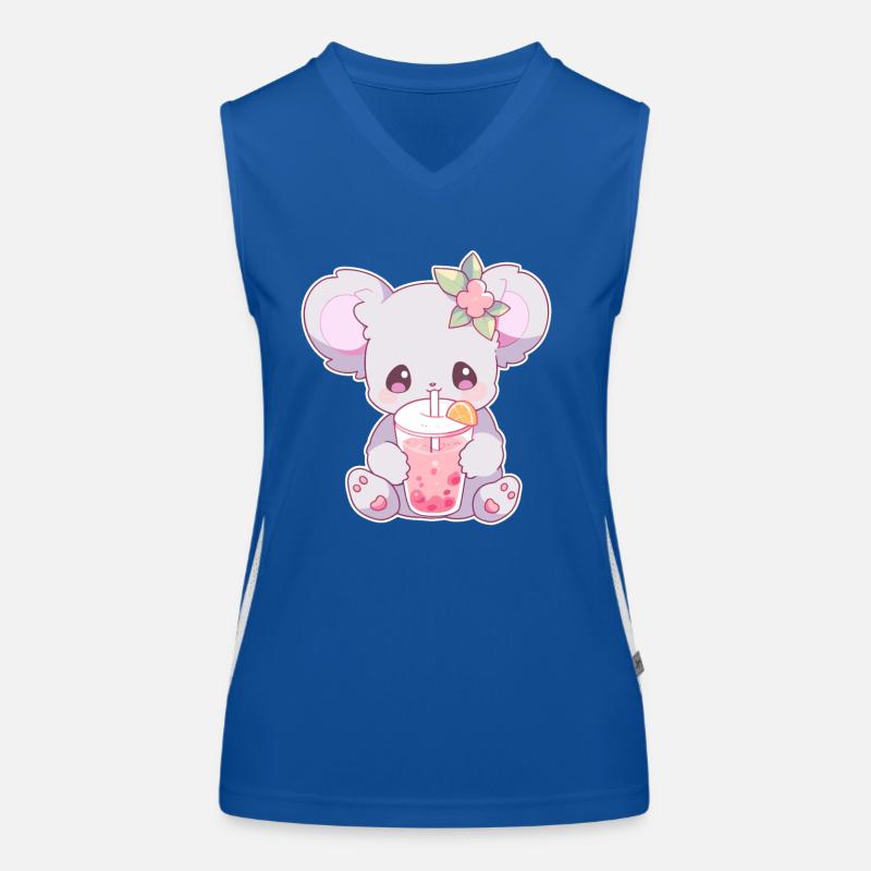 Kawaii Koala Drinks Boba Bubble Tea Chibi Women's Functional Contrast Tank Top