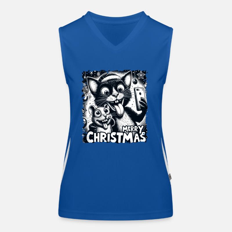 Cat & Mouse Selfie Merry Christmas Funny Women's Functional Contrast Tank Top