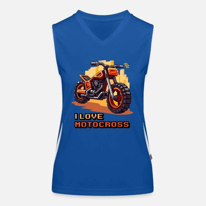 Motorrad Pixelkunst , Ich liebe Motocross Funktionelles Kontrast-Tank Top für Frauen