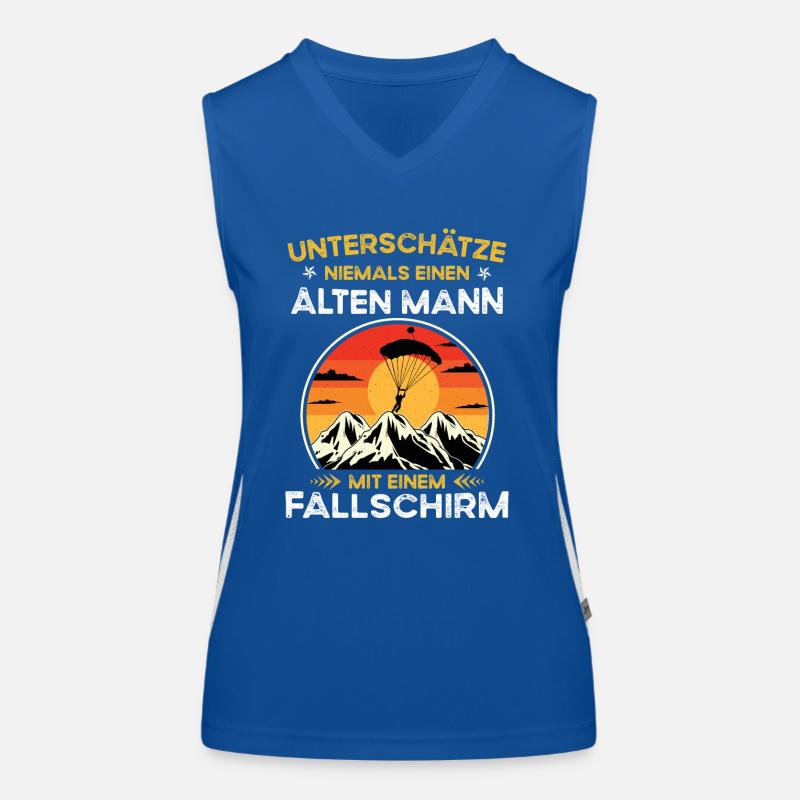 Never underestimate old man with parachute Women's Functional Contrast Tank Top