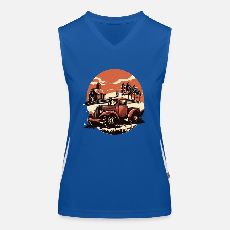 Ländliches Idyll: Scheune und Traktor, Bauern Funktionelles Kontrast-Tank Top für Frauen