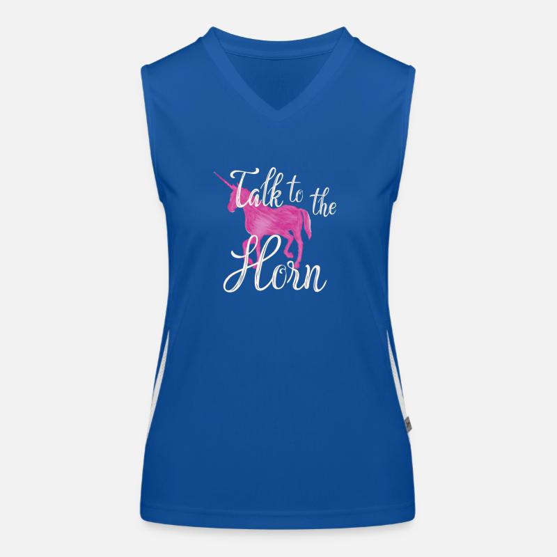 Sprich mit dem Horn Lustig Niedlich Rosa Einhorn Regenbogen Funktionelles Kontrast-Tank Top für Frauen