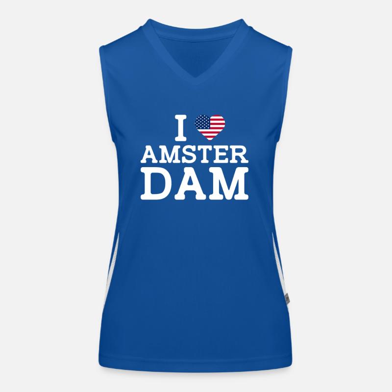 J’aime Amsterdam USA Drapeau American Lover Drapeau Jeu de mots Débardeur respirant contrasté Femme