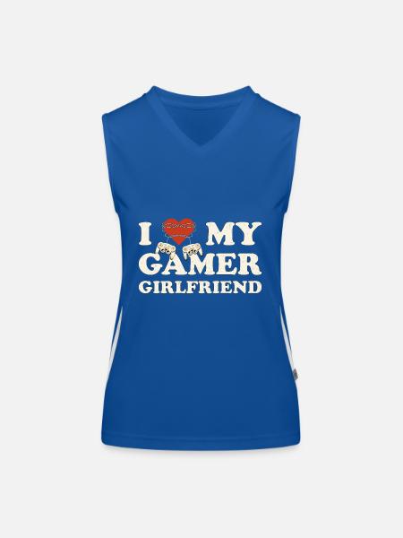 I Heart My Gamer Girlfriend - J’aime mon joueur - Débardeur respirant contrasté Femme - bleu/blanc - Devant