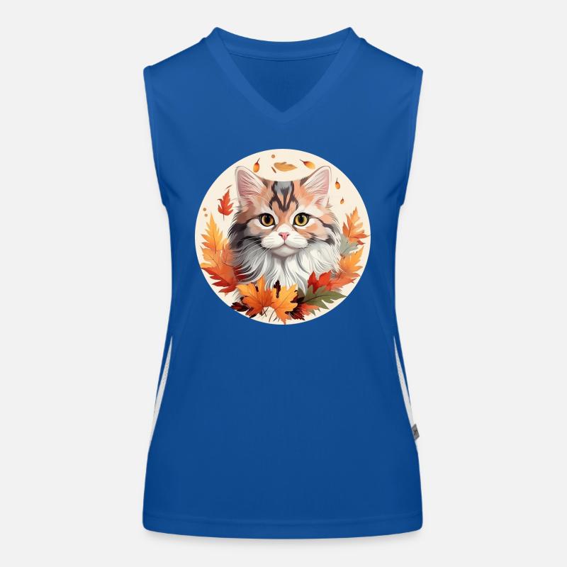 Katze im Herbst mit bunten Blättern Funktionelles Kontrast-Tank Top für Frauen