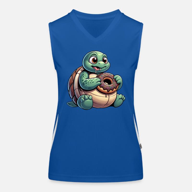 Chubby cartoon turtle in donut look Women's Functional Contrast Tank Top