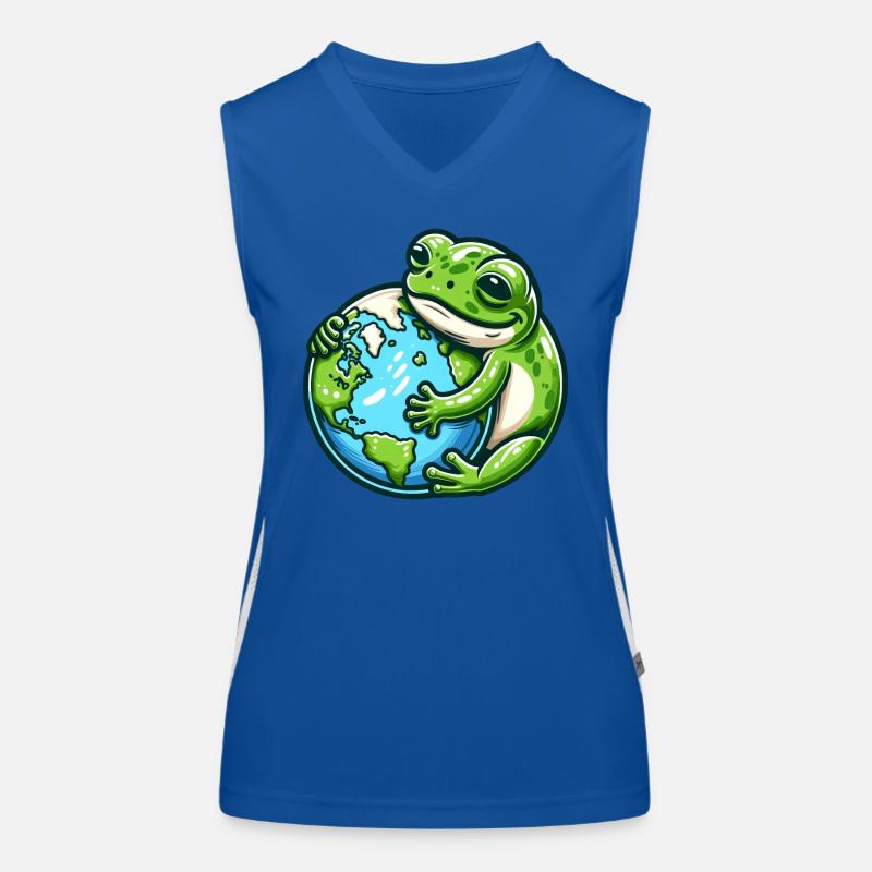 Frosch Umarmt die Erde: Tag der Erde Funktionelles Kontrast-Tank Top für Frauen
