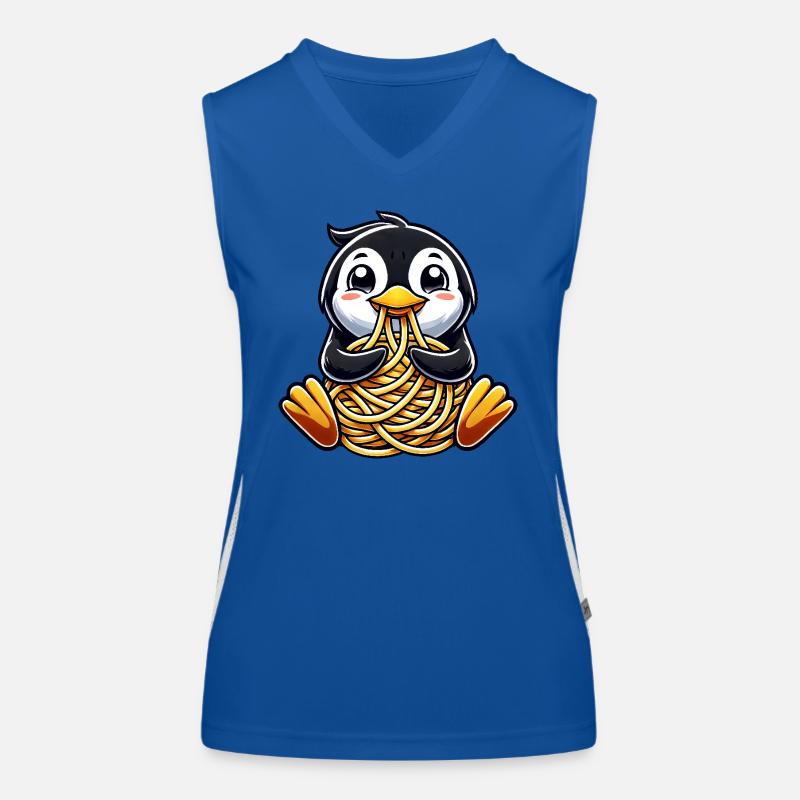 Clumsy penguin eats spaghetti Women's Functional Contrast Tank Top