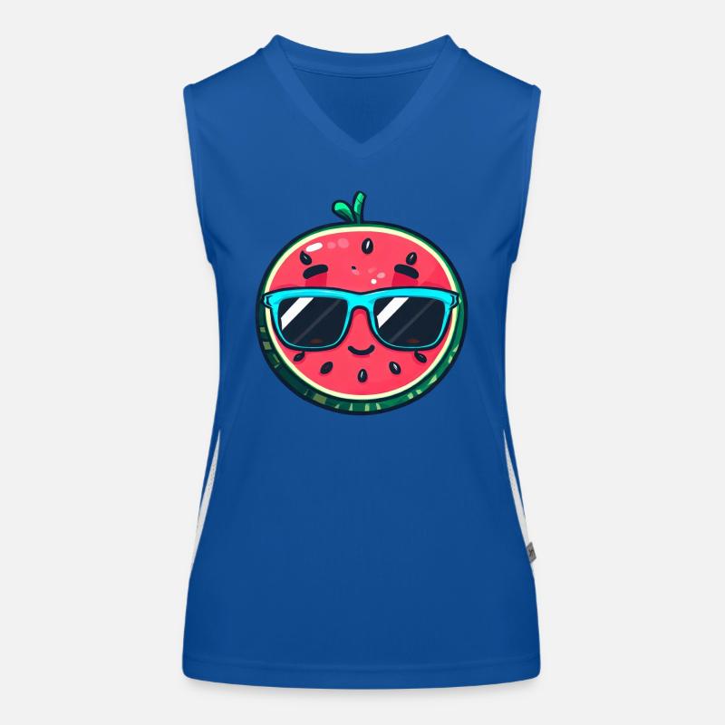 Kawaii melon with sunglasses: summer fruit Women's Functional Contrast Tank Top