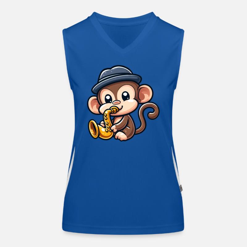 Chimpanzee with saxophone Women's Functional Contrast Tank Top