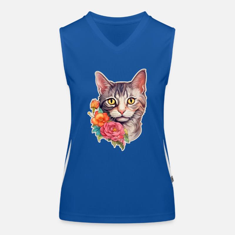 British Shorthair Katzenkopf mit Blumen Funktionelles Kontrast-Tank Top für Frauen