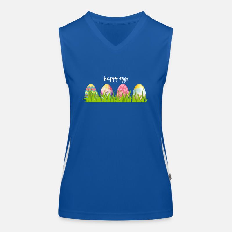 Colorful easter eggs in a meadow Women's Functional Contrast Tank Top