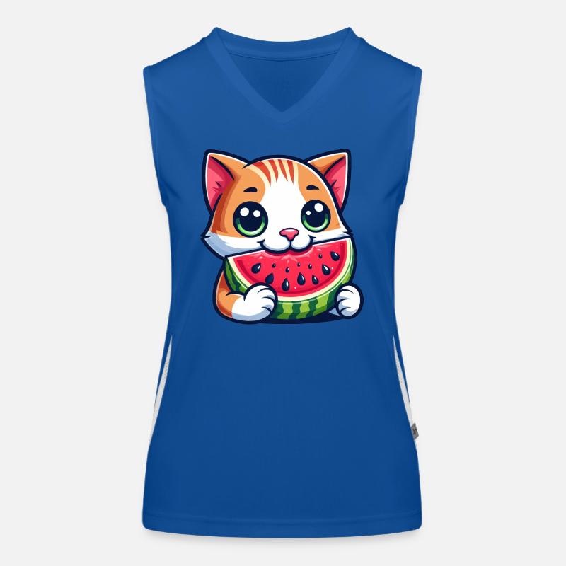 Chat avec melon drôle fruit dessin animé chat Débardeur respirant contrasté Femme