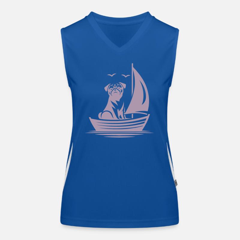 Mops Silhouette Segelboot minimalistisch Funktionelles Kontrast-Tank Top für Frauen