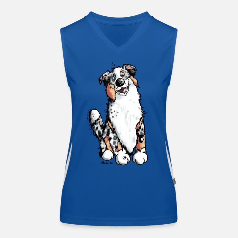 Fröhlicher Australian Shepherd Funktionelles Kontrast-Tank Top für Frauen