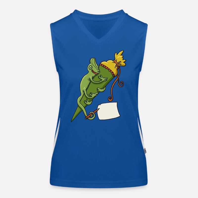 Caméléon avec cône d’école et bout de papier Débardeur respirant contrasté Femme