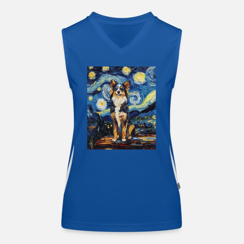 Australian Shepherd Hund starry night van gogh Funktionelles Kontrast-Tank Top für Frauen