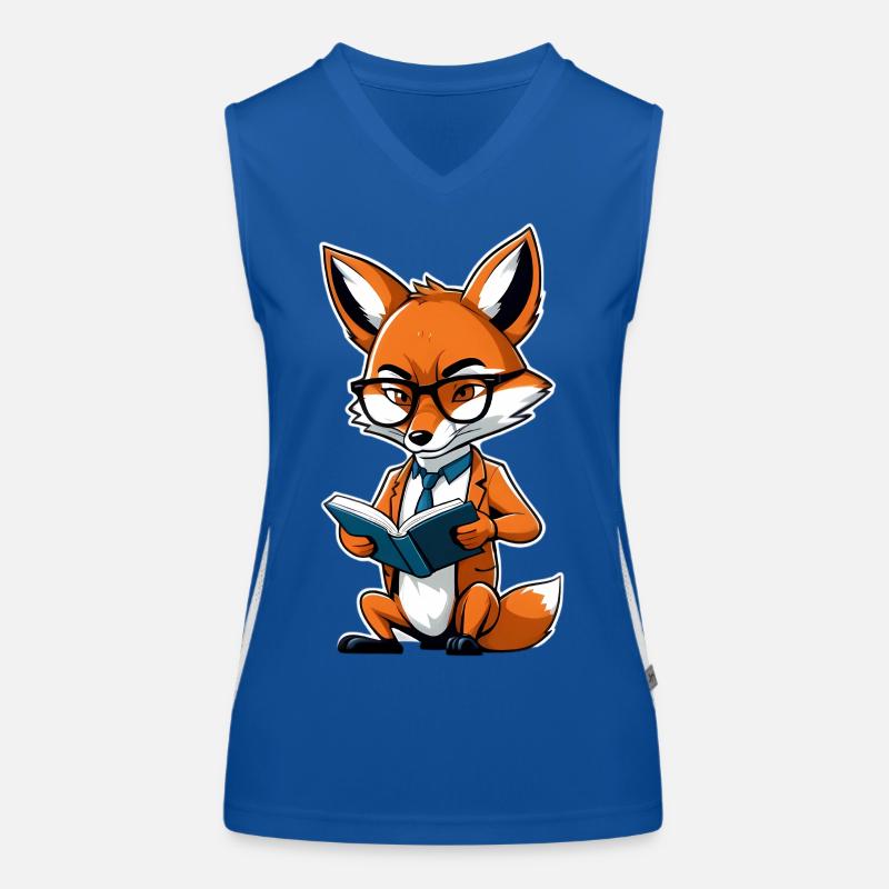 Intellectual fox with glasses reading book Women's Functional Contrast Tank Top