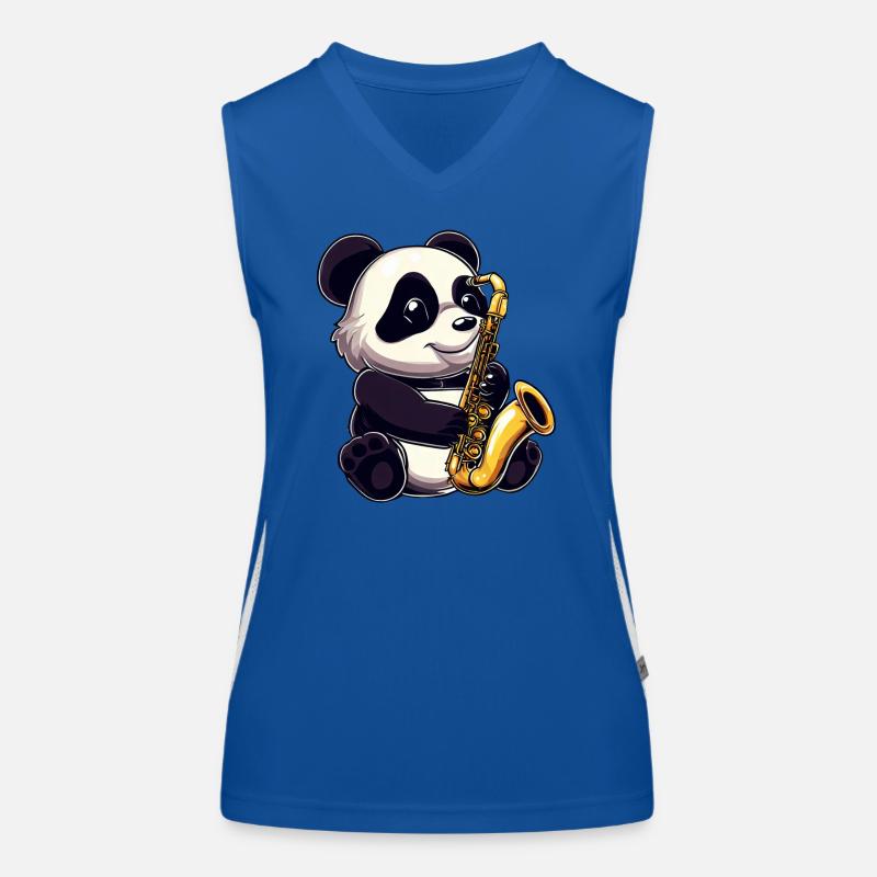 Süßer Panda mit einem Saxofon Funktionelles Kontrast-Tank Top für Frauen
