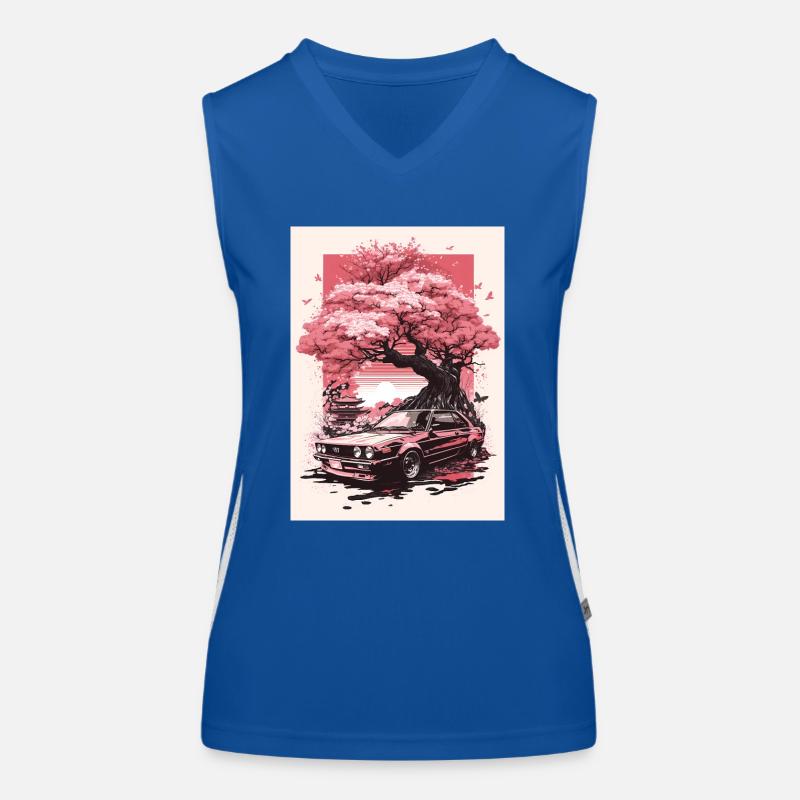 Vintage Sakura Cherry Blossom Tree Car Women's Functional Contrast Tank Top