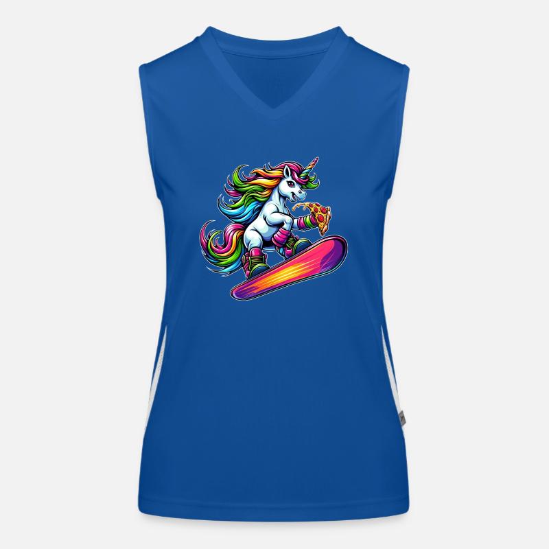 Einhorn Snowboarder Pizza Cool Funktionelles Kontrast-Tank Top für Frauen