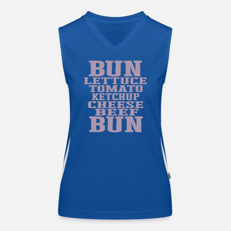 Burger Ingrédients Typographie Construction du cheeseburger Débardeur respirant contrasté Femme