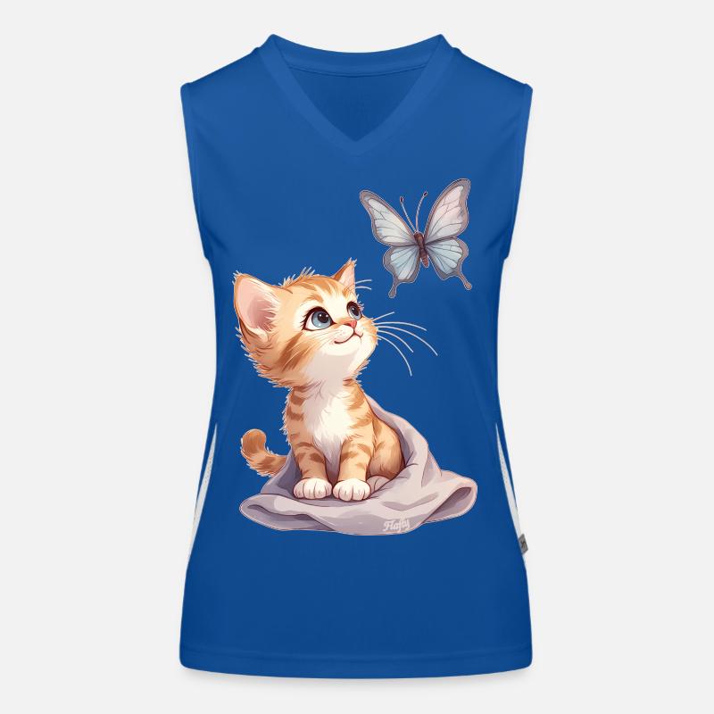 Kawaii Curious Chatten et Papillon 🐱🦋 Débardeur respirant contrasté Femme