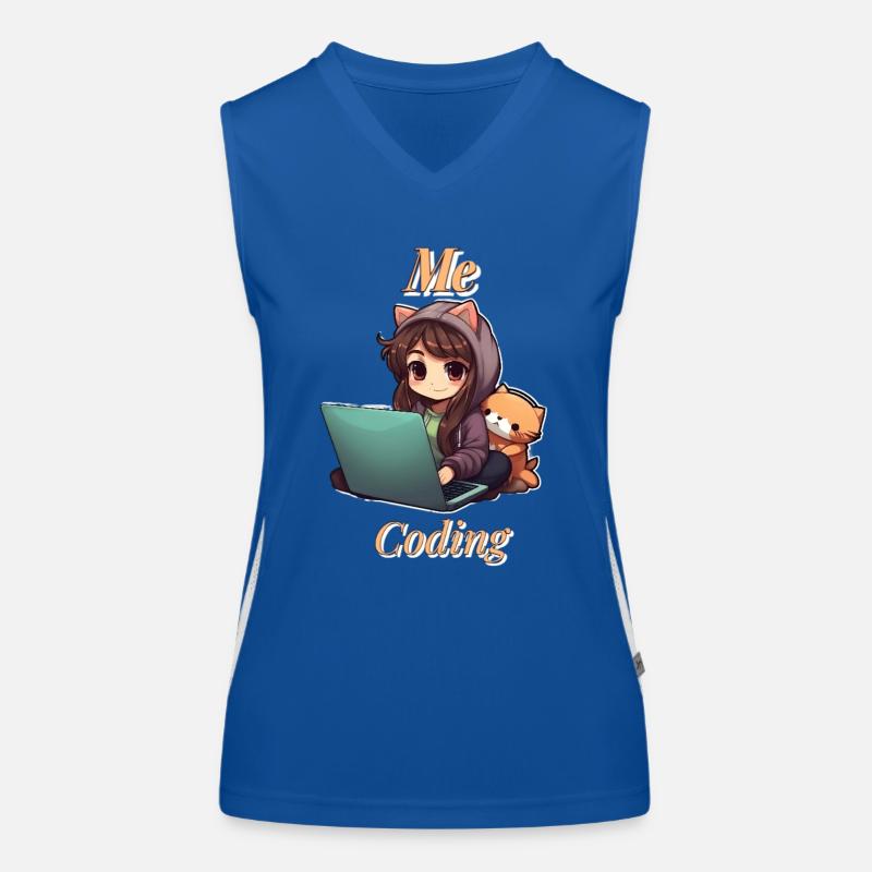 "Code Cutie: Anime-inspired Girl Coding" Funktionelles Kontrast-Tank Top für Frauen