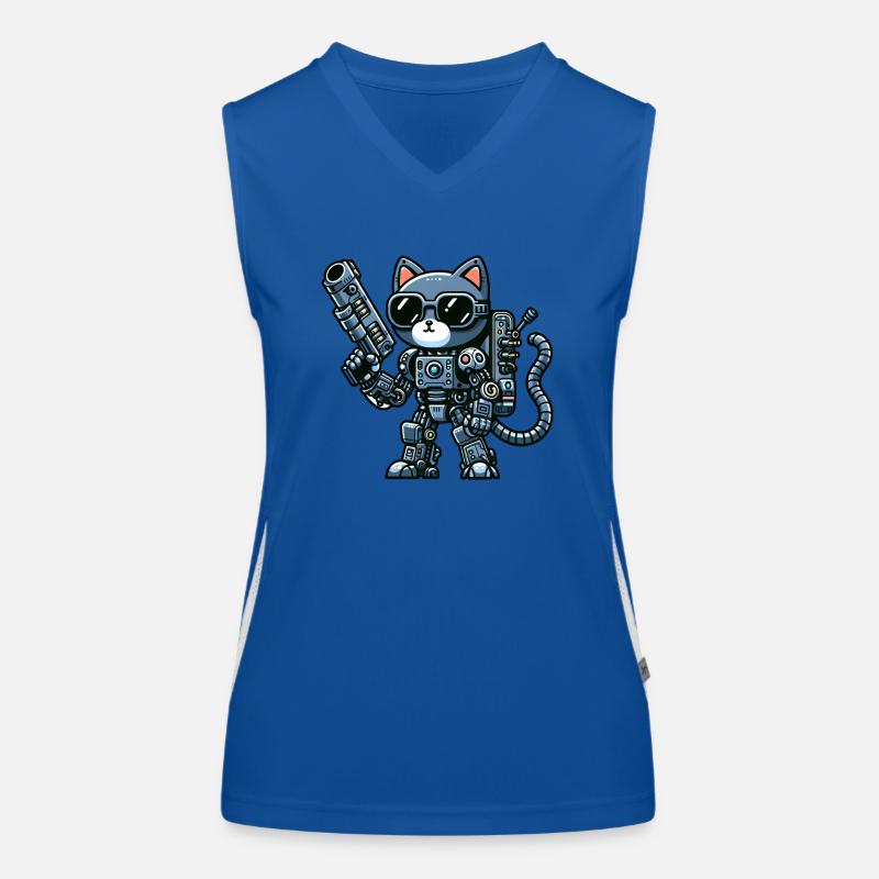 Cool chat cyborg dessin animé robot robot Débardeur respirant contrasté Femme