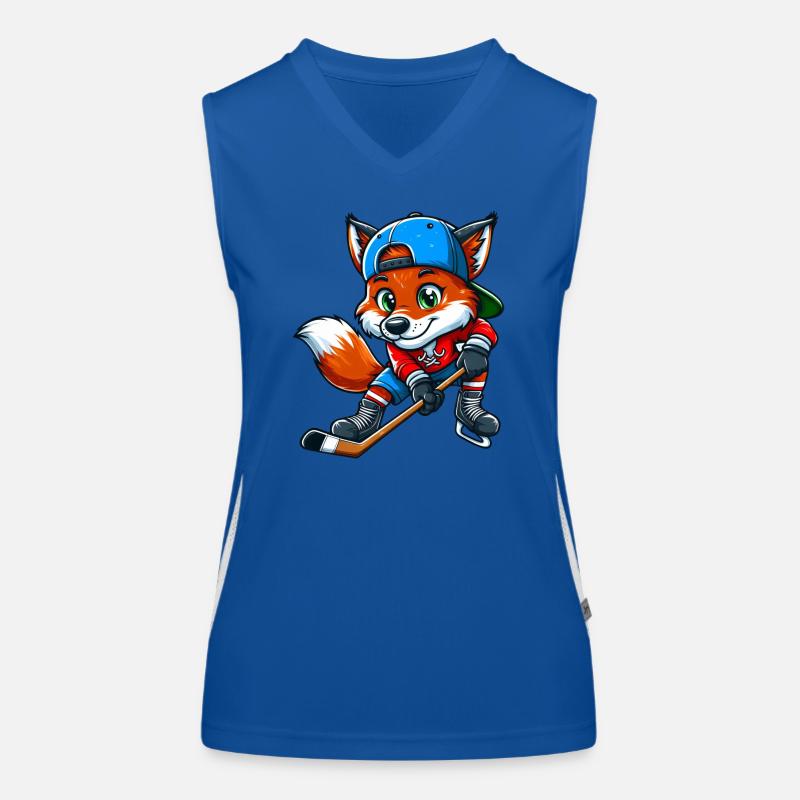 Cool Fox Hockey Sur Glace Cartoon Comic Design Débardeur respirant contrasté Femme