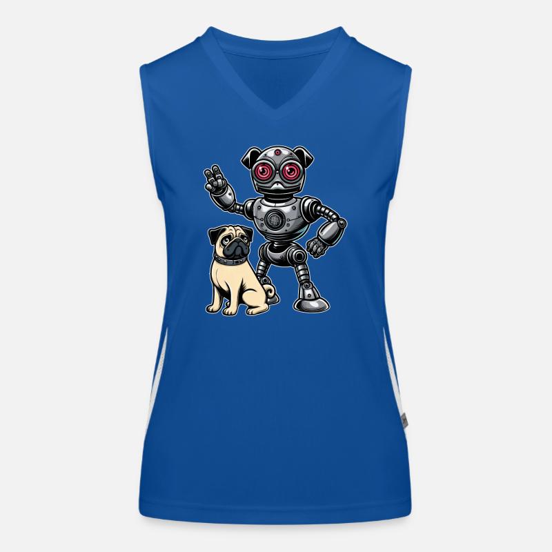 Mops Roboter und Herrchen Freunde Funktionelles Kontrast-Tank Top für Frauen