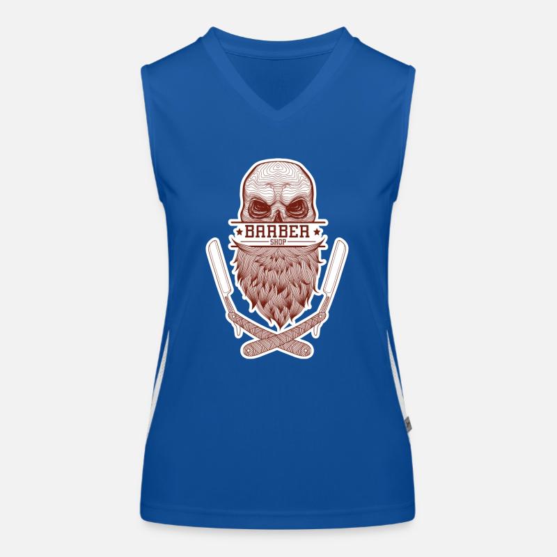 A skull with a beard, framed by razor blades. Women's Functional Contrast Tank Top