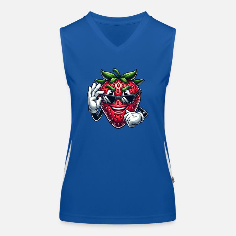 Cool Strawberry Fruit Comic with Sunglasses Women's Functional Contrast Tank Top