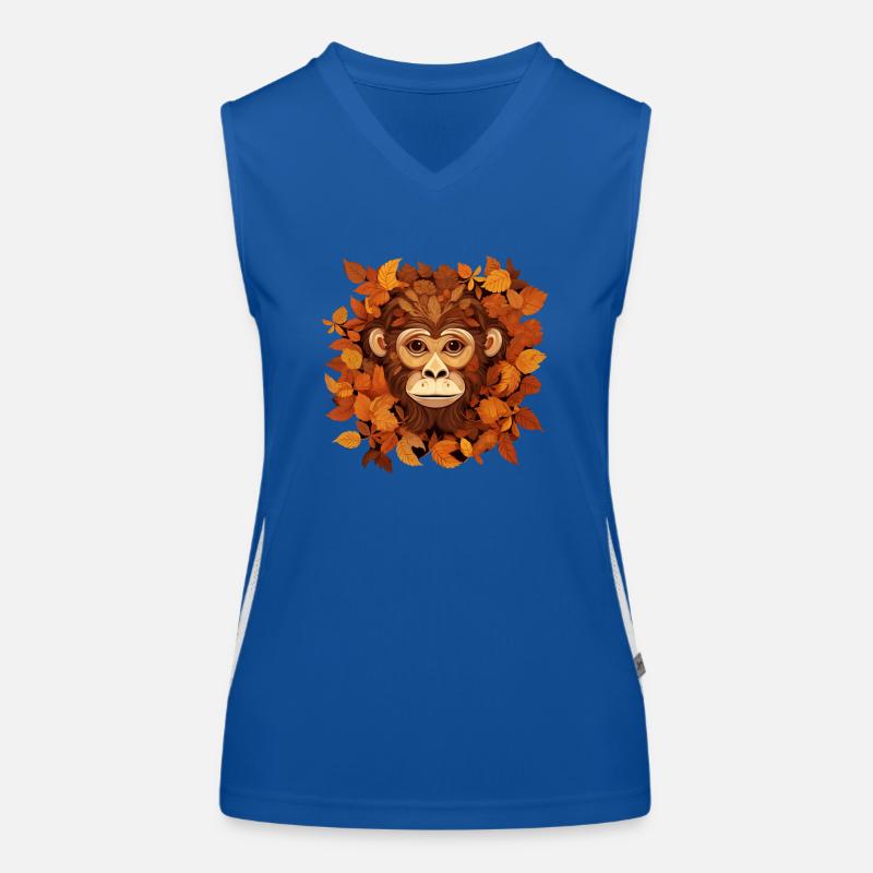 Herbstlicher Affe oder Schimpanse aus Blättern Funktionelles Kontrast-Tank Top für Frauen