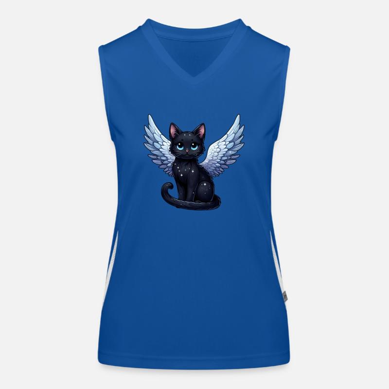 Schwarze Katze Engel mit Flügeln Gothic-Stil Funktionelles Kontrast-Tank Top für Frauen