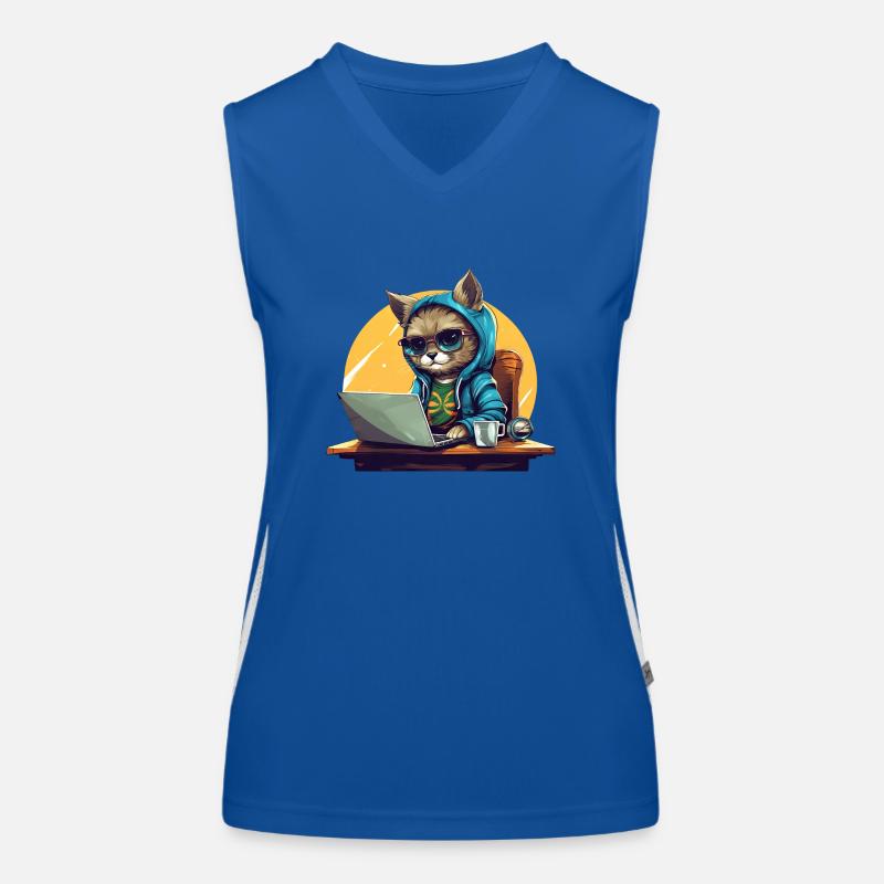 PDG de Cool Cat - Humeur de start-up avec ordinateur portable Débardeur respirant contrasté Femme