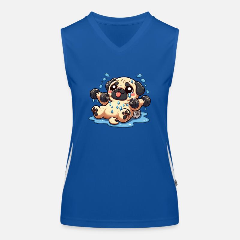 Süßer Mops Cartoon Gewichte Hantel Training Funktionelles Kontrast-Tank Top für Frauen