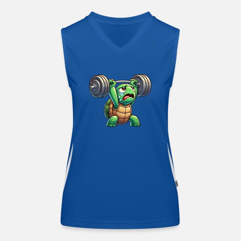 Exhausted turtle with dumbbell cartoon Women's Functional Contrast Tank Top