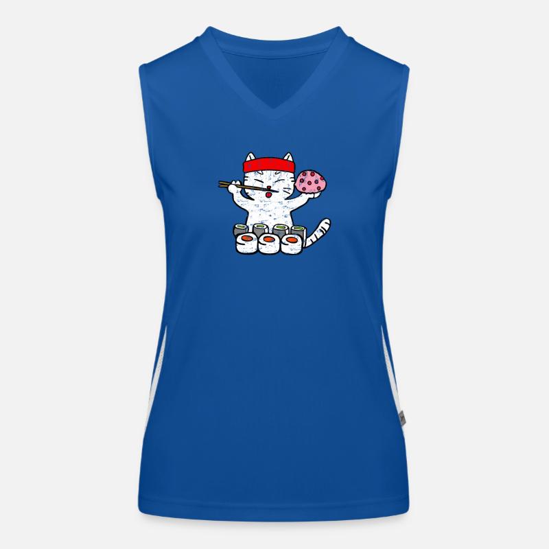 Katze isst Sushi mit Stäbchen Grunge Funktionelles Kontrast-Tank Top für Frauen