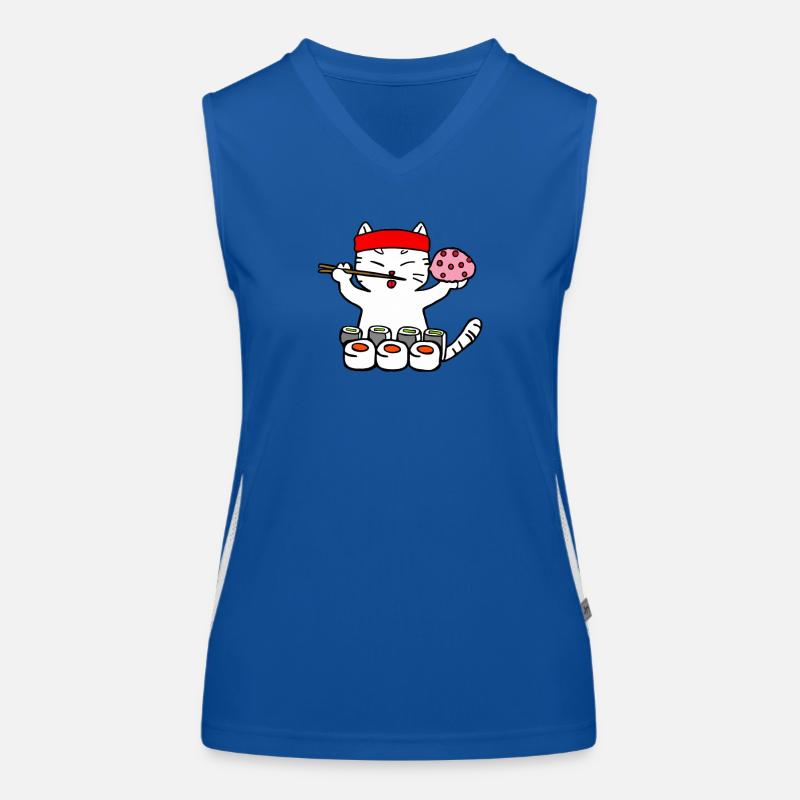Cat eats sushi with chopsticks Women's Functional Contrast Tank Top